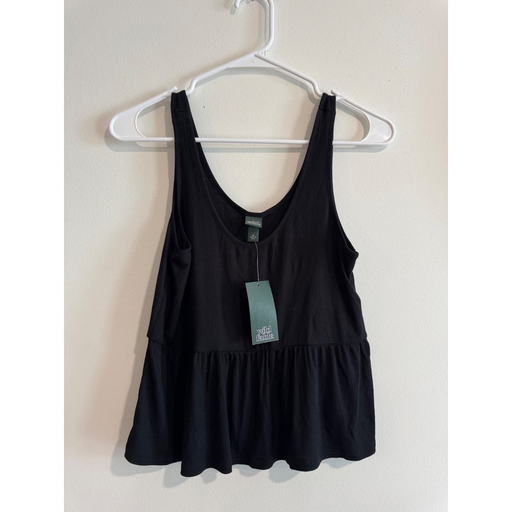 Wild Fable Ribbed Peplum Tank Top Women XS Black Sleeveless Scoop Neck